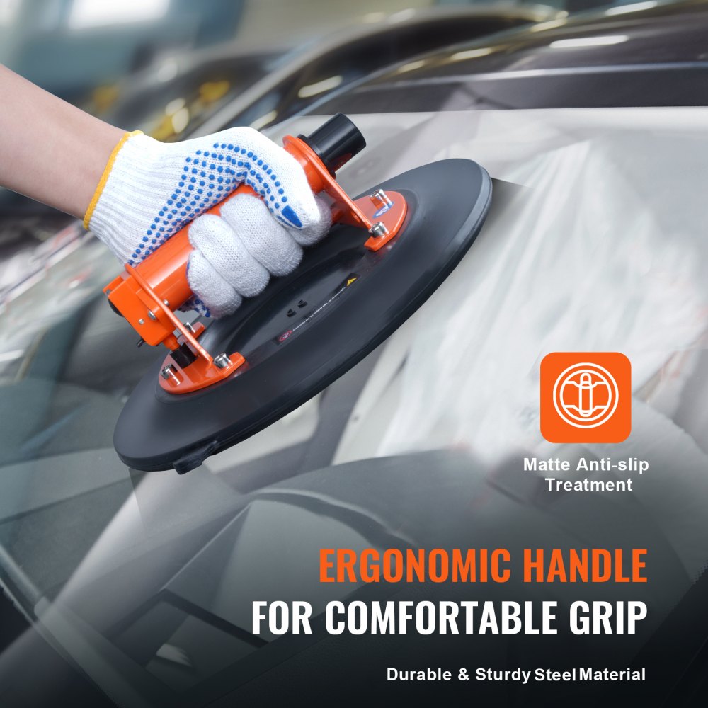 VEVOR Glass Suction Cup, 10" 990 lbs Load Capacity, Vacuum Suction Cup with Steel Handle & Carry Box, Heavy Duty Industrial Suction Cup Lifter Tool for Glass, Granite, Tile, Metal, Wood Panel Lifting 