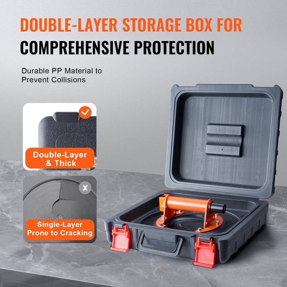 VEVOR Glass Suction Cup, 10" 990 lbs Load Capacity, Vacuum Suction Cup with Steel Handle & Carry Box, Heavy Duty Industrial Suction Cup Lifter Tool for Glass, Granite, Tile, Metal, Wood Panel Lifting 