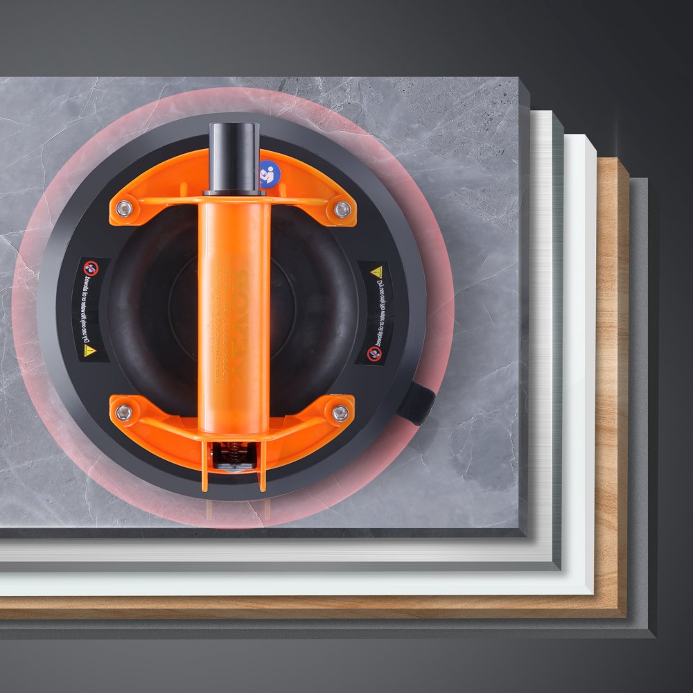 VEVOR Glass Suction Cup, 8" 615 lbs Load Capacity, Vacuum Suction Cup with Steel Handle and Carry Box, Heavy Duty Industrial Suction Cup Lifter Tool for Glass, Granite, Tile, Metal, Wood Panel Lifting 