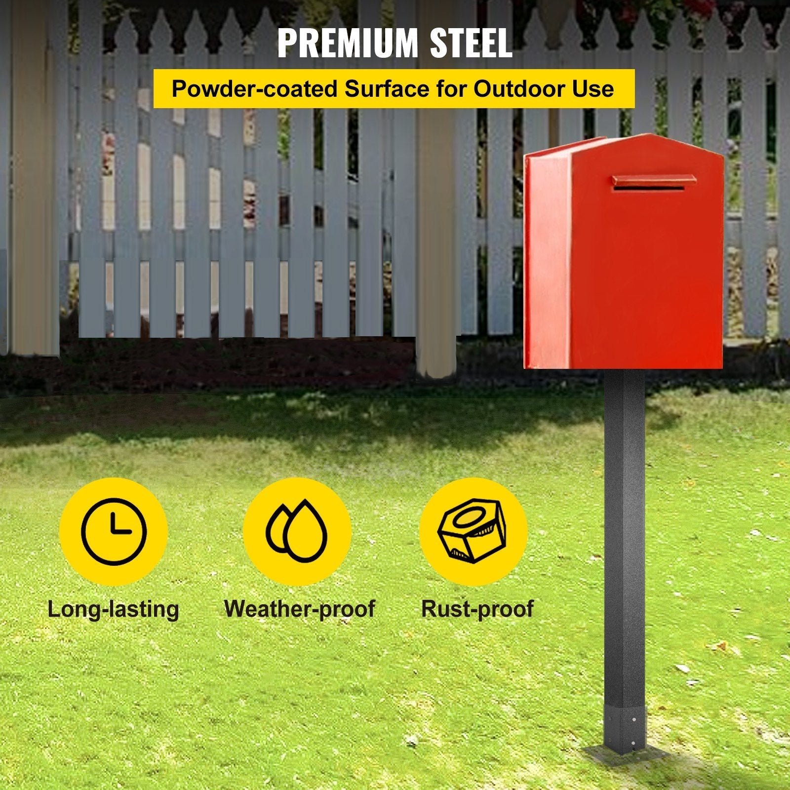 Vevor Mailbox Post Stand Mail Box Post 43"black Powder-coated Steel For Outdoor 