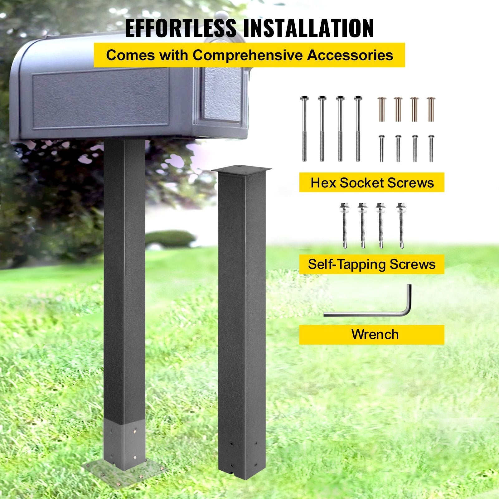 Vevor Mailbox Post Stand Mail Box Post 43"black Powder-coated Steel For Outdoor 