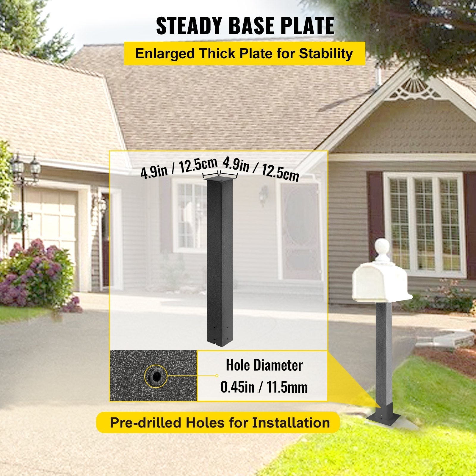Vevor Mailbox Post Stand Mail Box Post 43"black Powder-coated Steel For Outdoor 