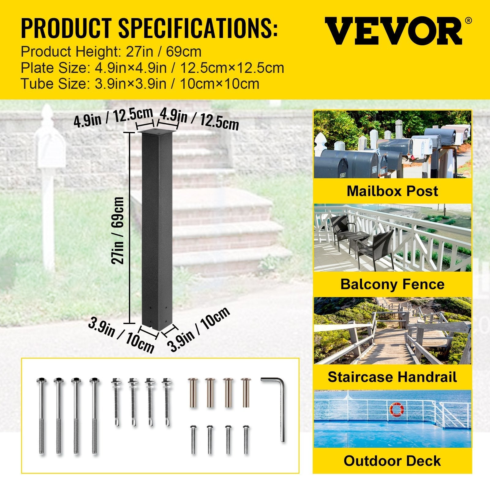 Vevor Mailbox Post Stand Mail Box Post 43"black Powder-coated Steel For Outdoor 