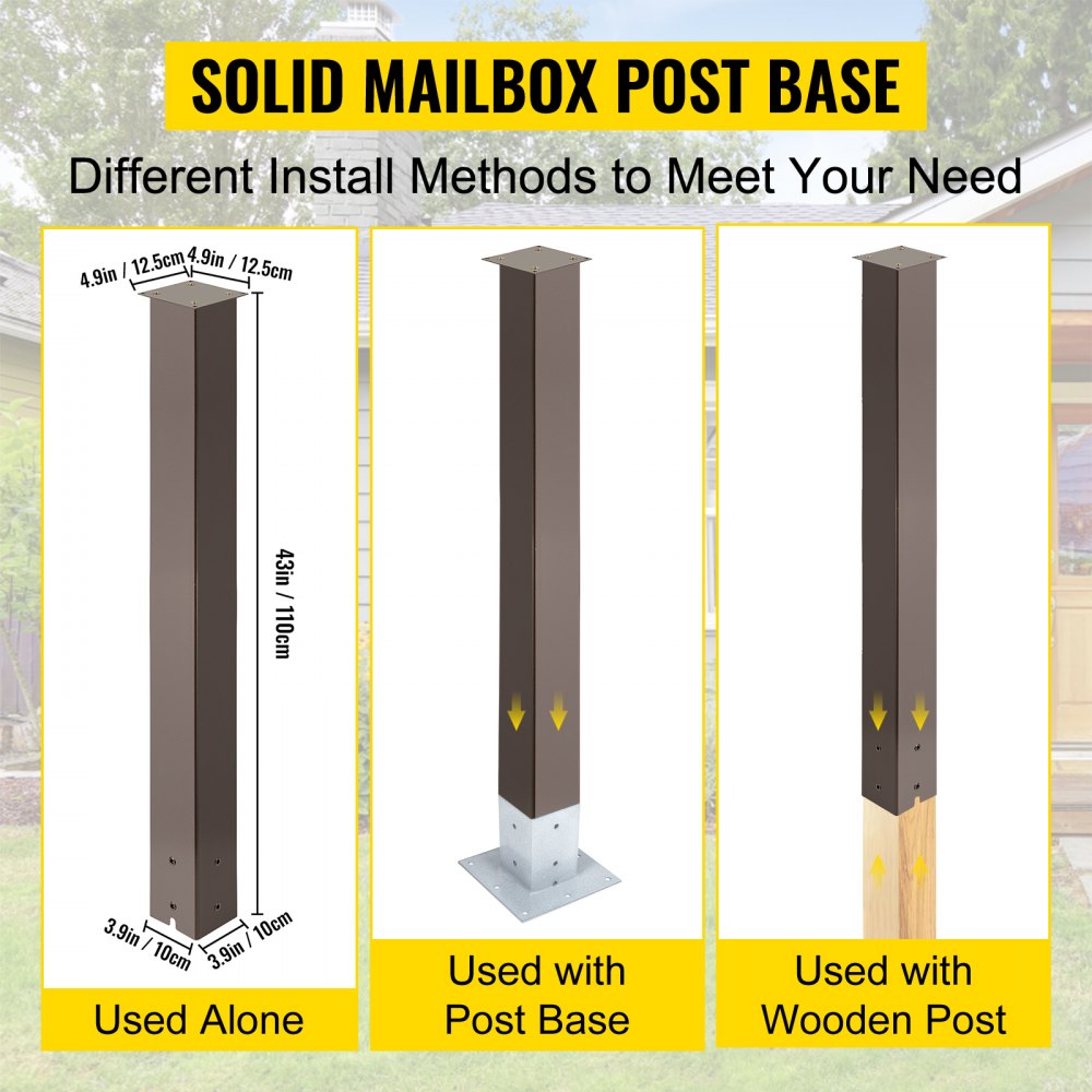 Vevor Mailbox Post Stand Mail Box Post 43" Bronze Powder-coated Steel Outdoor 