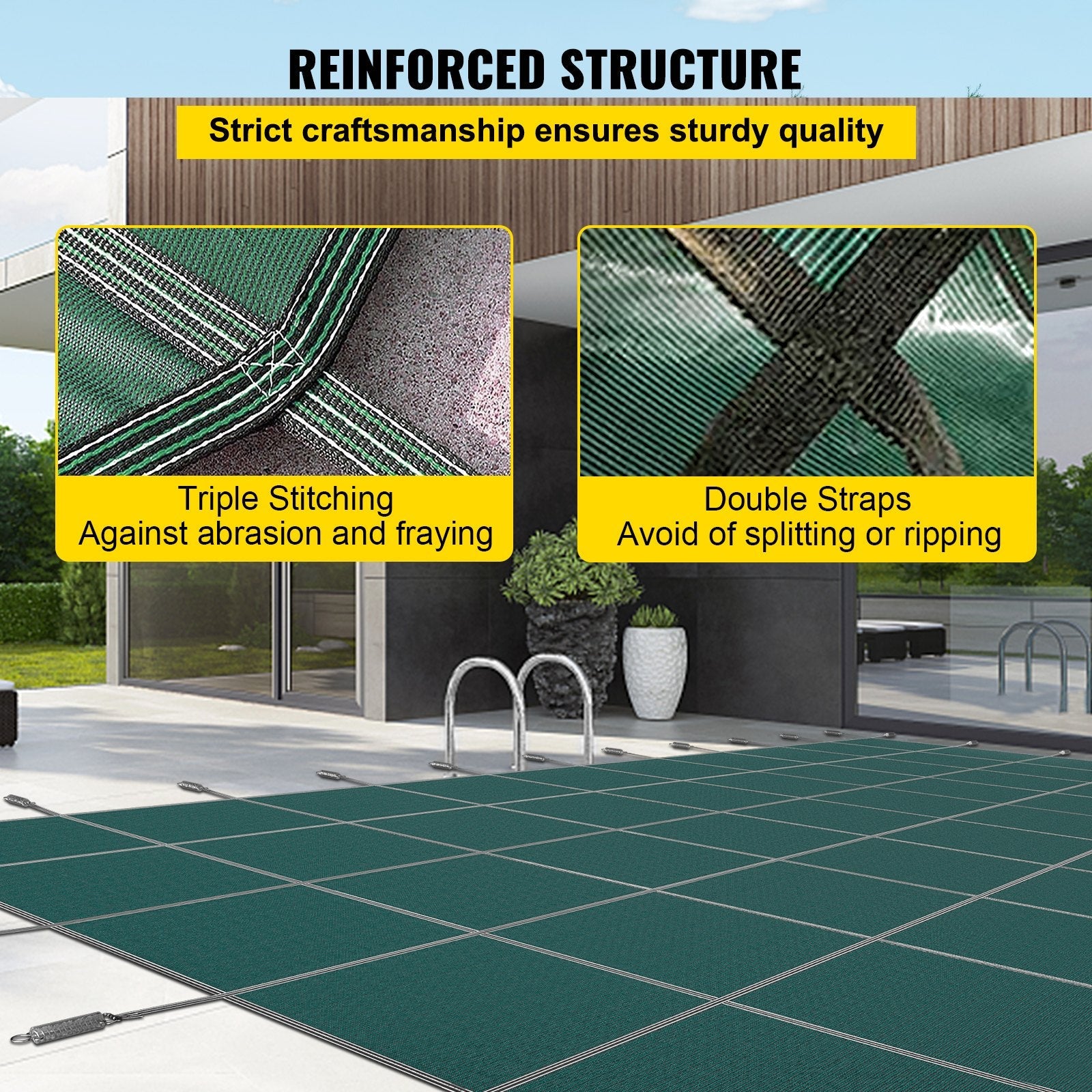 VEVOR Pool Safety Cover Fits 14x26ft Rectangle Inground Safety Pool Cover Green Mesh Solid Pool Safety Cover for Swimming Pool Winter Safety Cover 