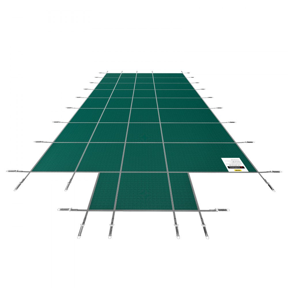 VEVOR Pool Safety Cover Fits 16x32ft Rectangle Inground Safety Pool Cover Green Mesh with 4x8ft Center End Steps Solid Pool Safety Cover for Swimming Pool Winter Safety Cover 