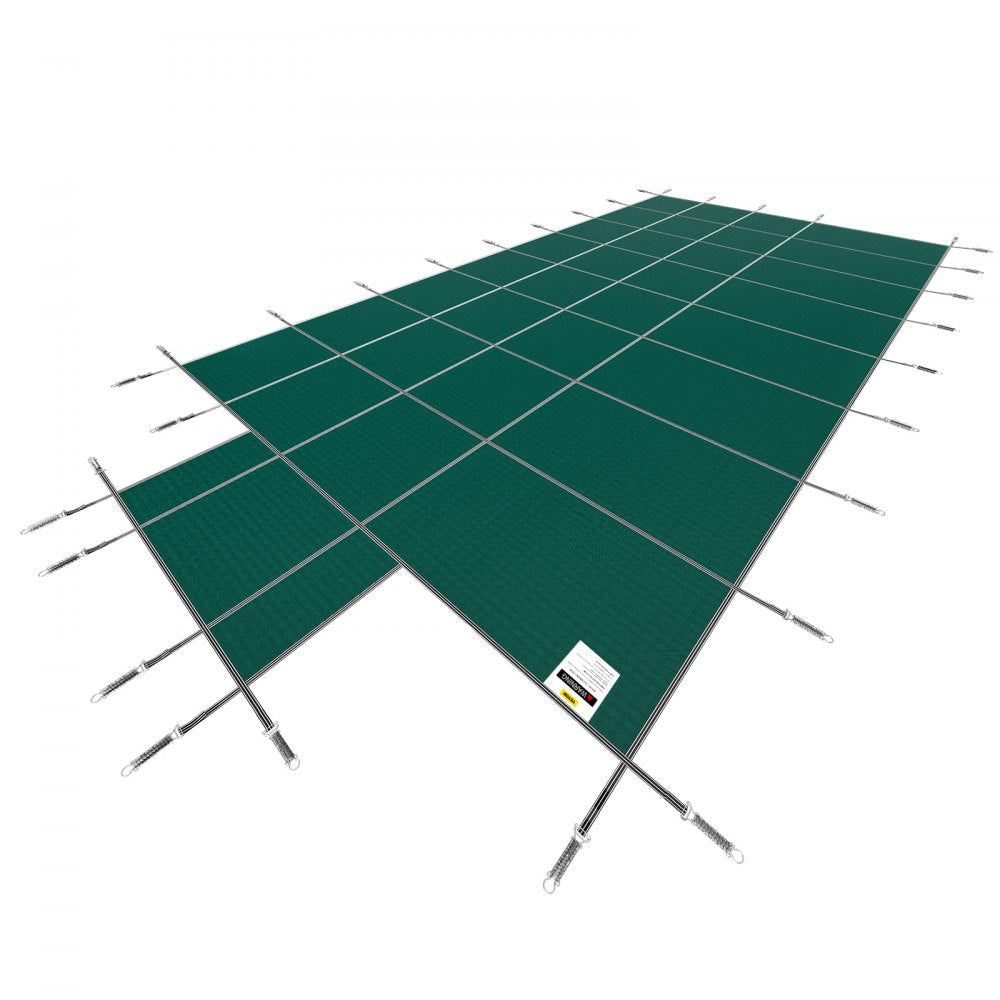 VEVOR Pool Safety Cover Fits 16x32ft Rectangle Inground Safety Pool Cover Green Mesh with 4x8ft Center End Steps Solid Pool Safety Cover for Swimming Pool Winter Safety Cover 