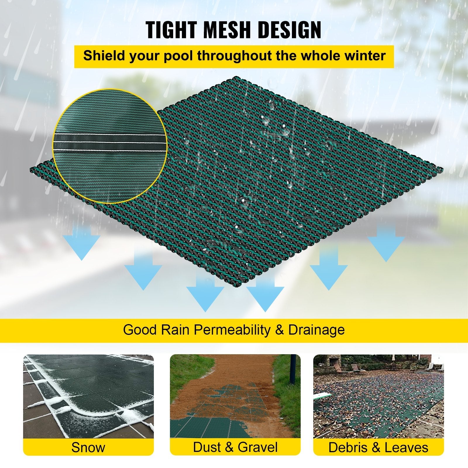 VEVOR Pool Safety Cover, Inground Pool Cover Fit for PP Material, Rectangle Inground Safety Pool Cover Green, Mesh Solid Pool Safety Cover for Swimming Pool Winter Safety Cover (16x36 ft) 