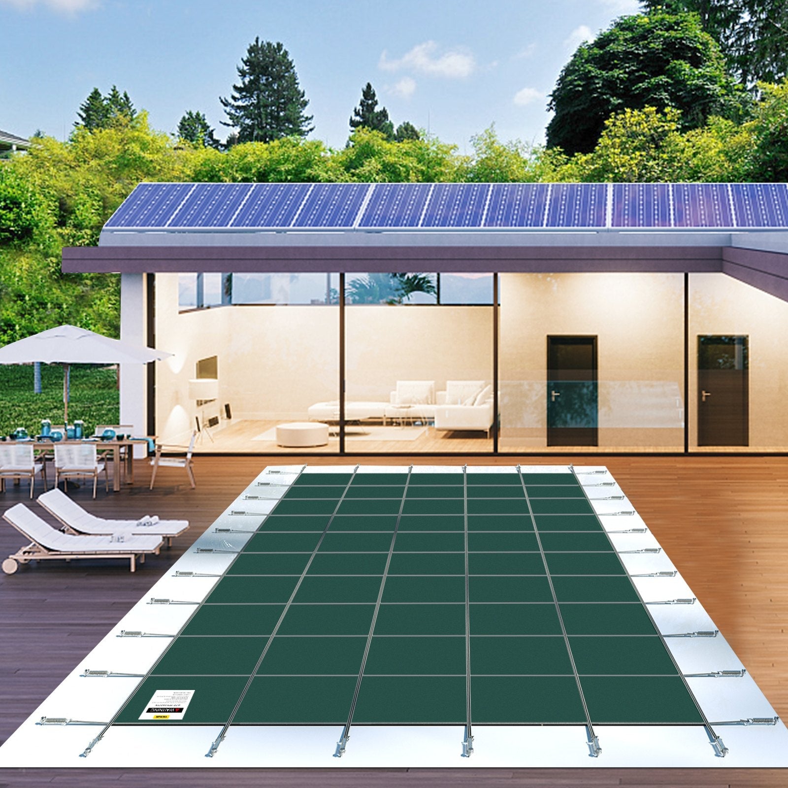 VEVOR Pool Safety Cover, Inground Pool Cover Fit for PP Material, Rectangle Inground Safety Pool Cover Green, Mesh Solid Pool Safety Cover for Swimming Pool Winter Safety Cover (16x36 ft) 