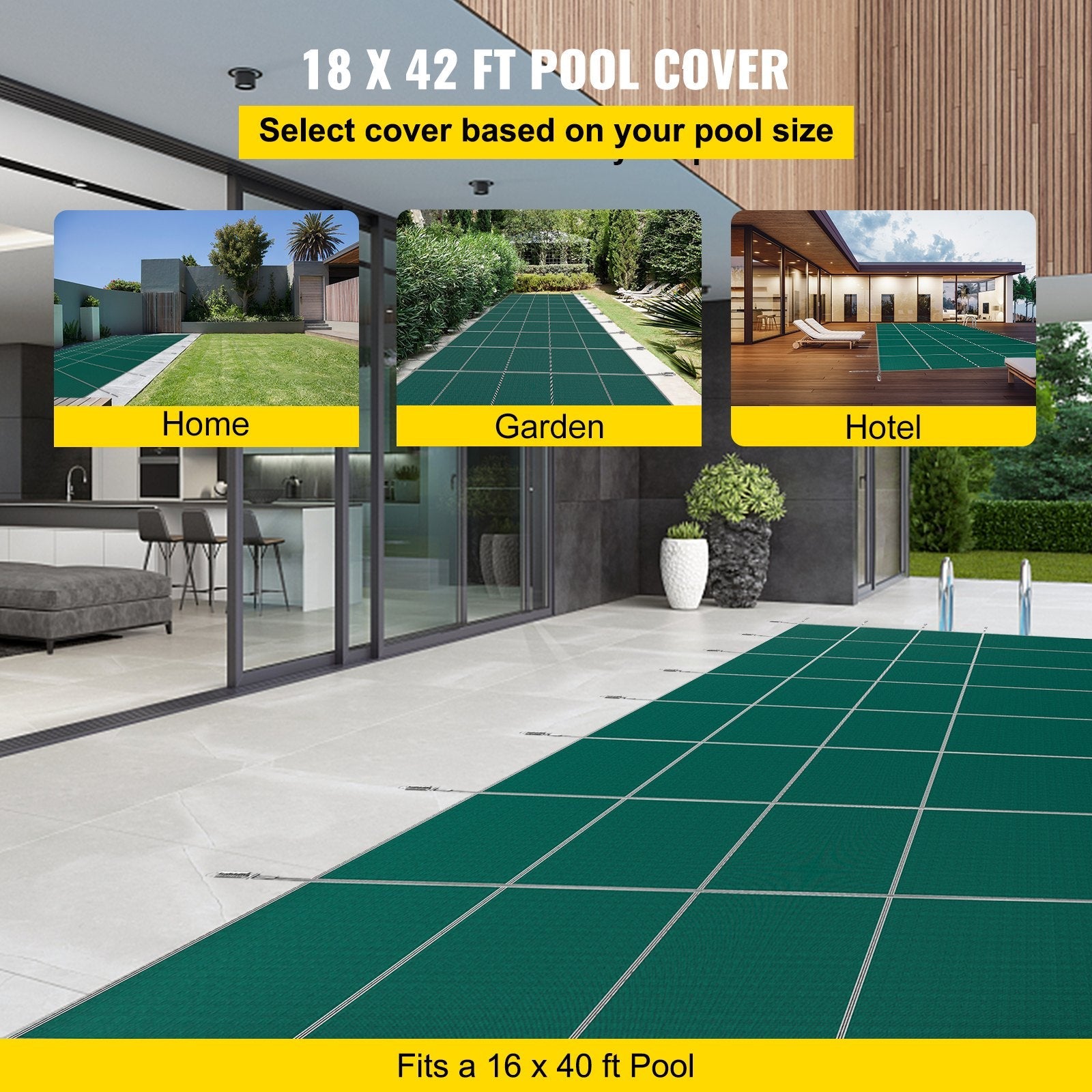 VEVOR Pool Safety Cover 16x40 ft, Inground Pool Cover Fit for PP Material, Rectangle Inground Safety Pool Cover Green, Mesh Solid Pool Safety Cover for Swimming Pool Winter Safety Cover 