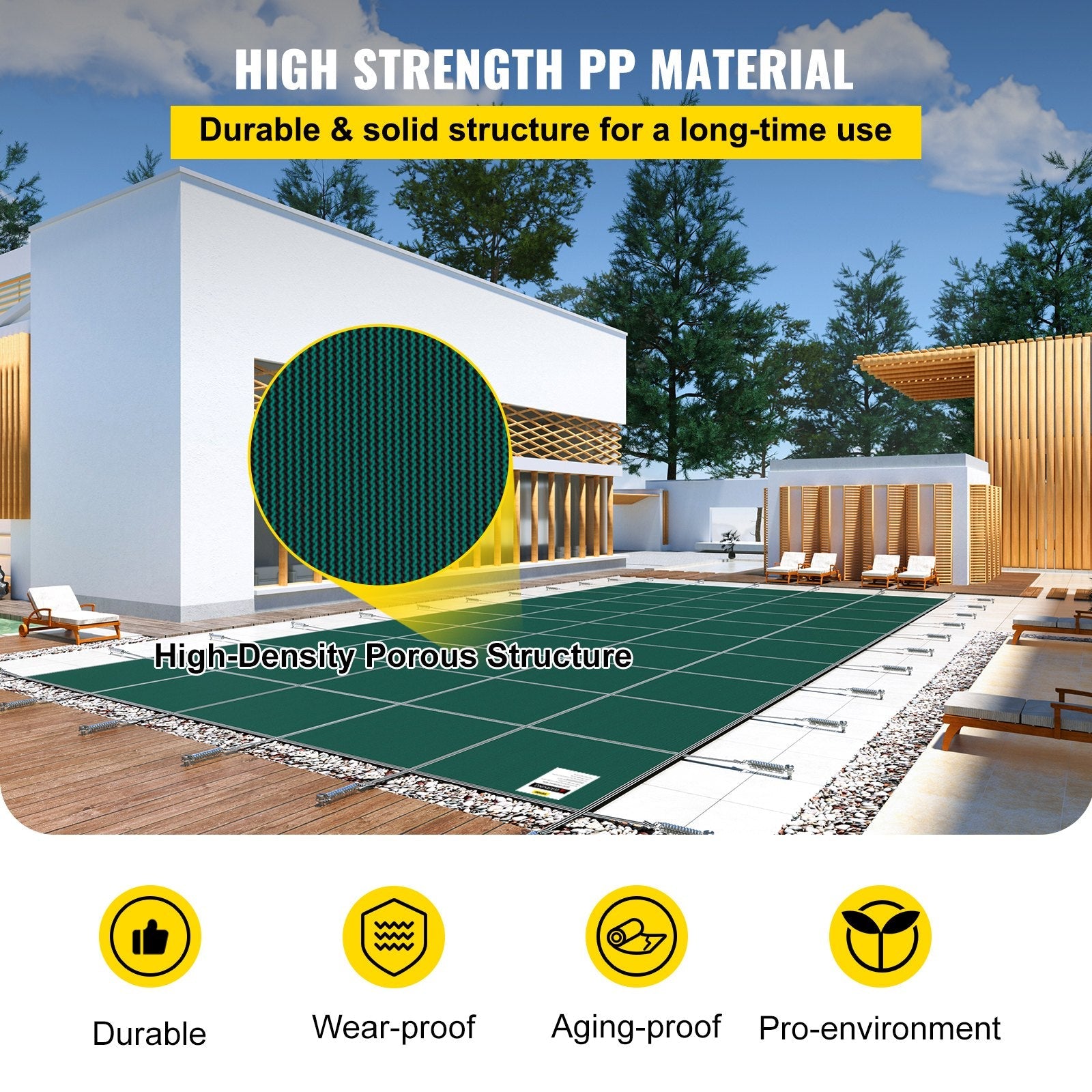 VEVOR Pool Safety Cover 16x40 ft, Inground Pool Cover Fit for PP Material, Rectangle Inground Safety Pool Cover Green, Mesh Solid Pool Safety Cover for Swimming Pool Winter Safety Cover 