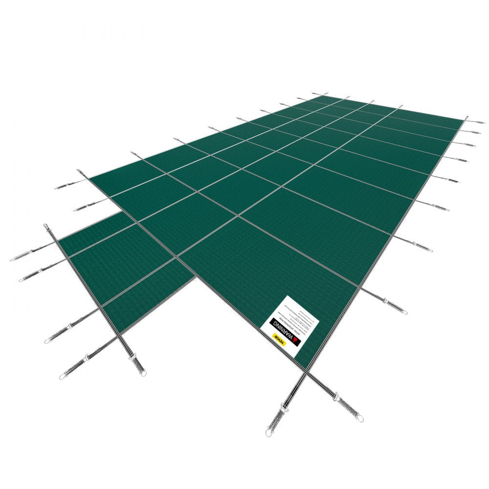 VEVOR Pool Safety Cover Fits18x36ft Inground Safety Pool Cover Green Mesh with 4x8ft Center End Steps Solid Pool Safety Cover for Swimming Pool Winter 