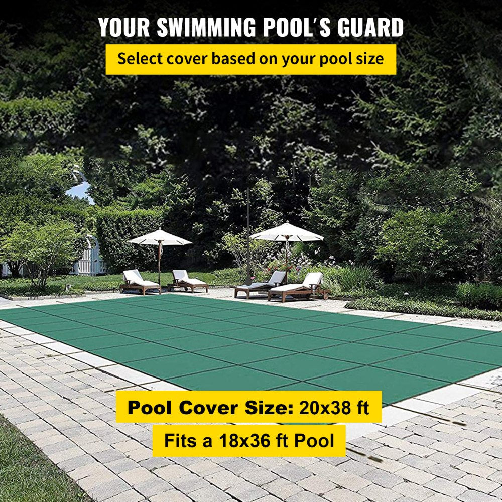 VEVOR Pool Safety Cover Fits 20 x 38 ft Rectangle Inground Safety Pool Cover Green Mesh Solid Pool Safety Cover for Swimming Pool Winter Safety Cover 