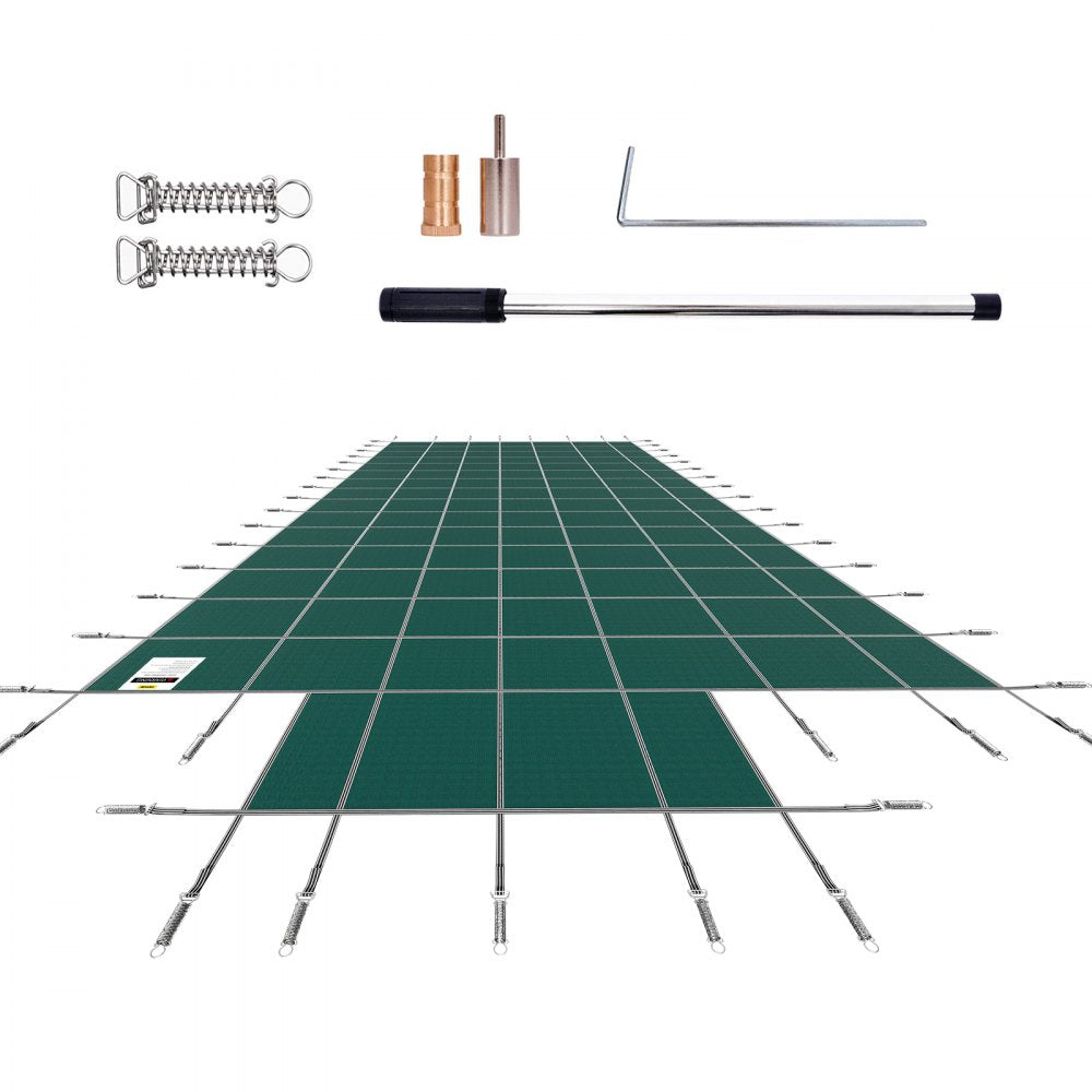 VEVOR Pool Safety Cover Fits 20x40ft Rectangle Inground Safety Pool Cover Green Mesh with 4x8ft Center End Steps Solid Pool Safety Cover for Swimming Pool Winter Safety Cover 