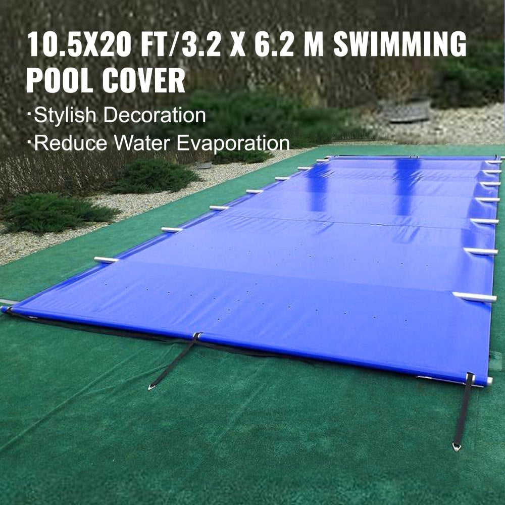 VEVOR Pool Safety Cover, 10.5x20 ft In-ground Pool Cover, Blue In-ground Pool Cover, PVC Pool Covers Rectangular Solid Safety Pool Cover with Aluminum Battens for Swimming Pool Winter Protection Cover 
