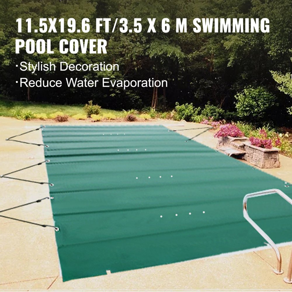 VEVOR Pool Safety Cover, 11.5x19.6 ft In-ground Pool Cover, Green PVC Pool Covers, Rectangular Safety Pool Cover In-ground Cover Solid Safety Pool Cover for Swimming Pool Winter Protection Cover 