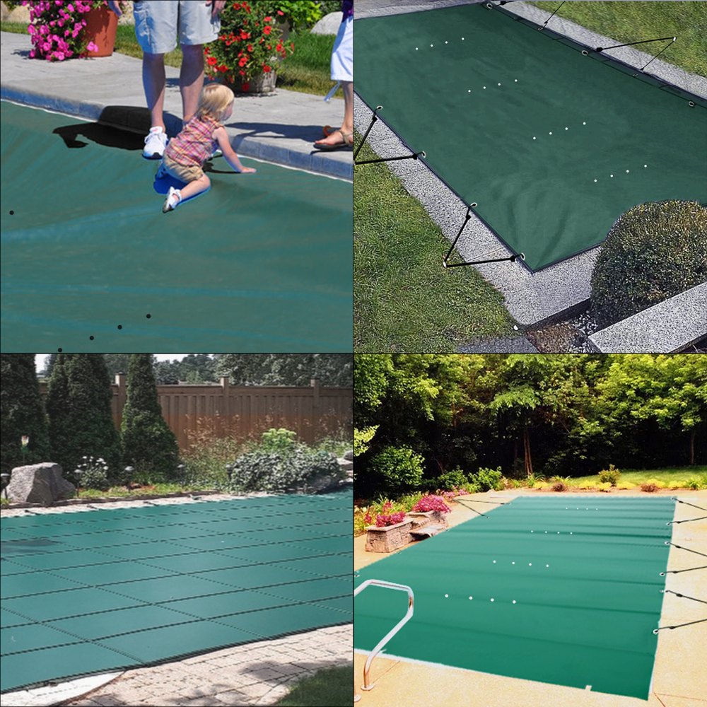VEVOR Pool Safety Cover, 11.5x19.6 ft In-ground Pool Cover, Green PVC Pool Covers, Rectangular Safety Pool Cover In-ground Cover Solid Safety Pool Cover for Swimming Pool Winter Protection Cover 