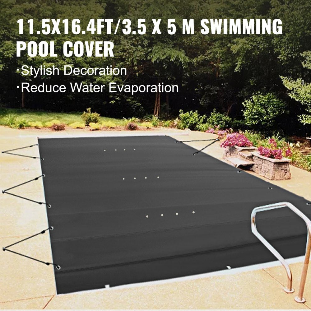 VEVOR Pool Safety Cover, 11.5x16 ft In-ground Pool Cover, Black In-ground Pool Cover, PVC Pool Covers Rectangular Safety Pool Cover Solid Safety Pool Cover for Swimming Pool Winter Protection Cover 