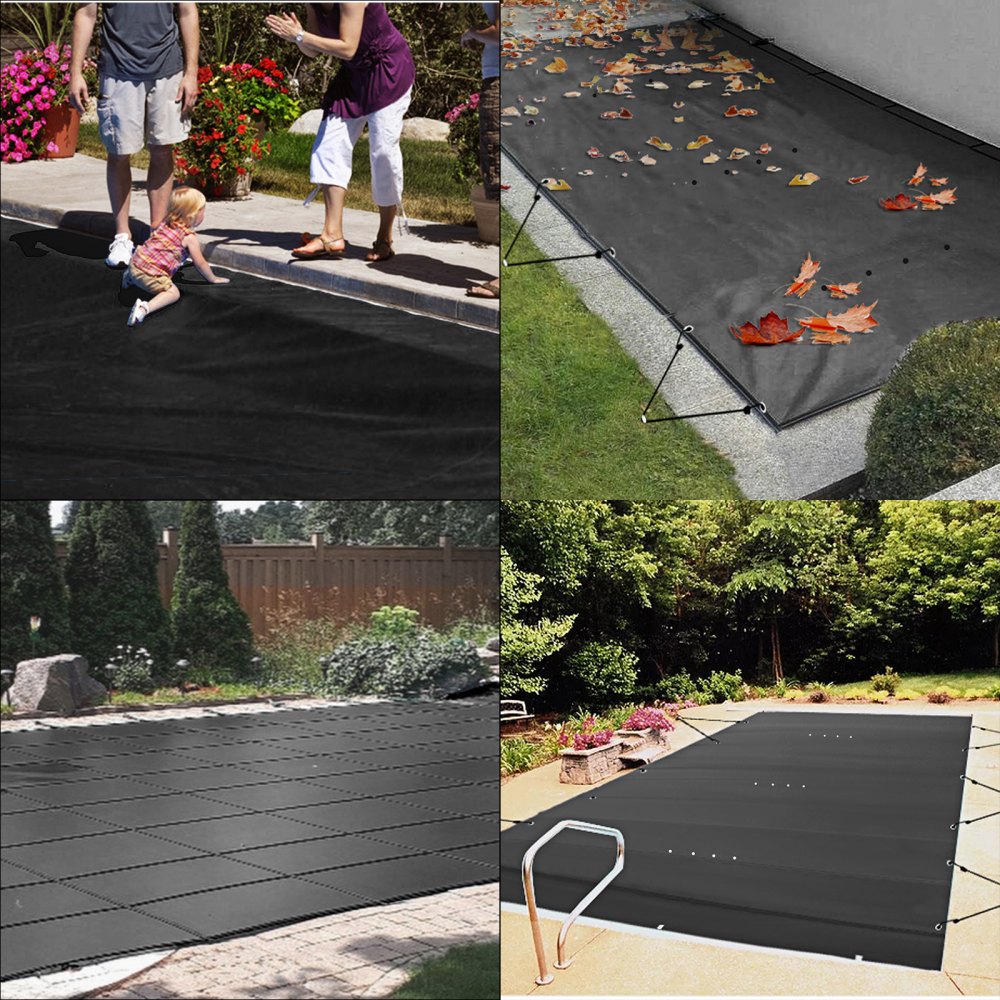 VEVOR Pool Safety Cover, 11.5x16 ft In-ground Pool Cover, Black In-ground Pool Cover, PVC Pool Covers Rectangular Safety Pool Cover Solid Safety Pool Cover for Swimming Pool Winter Protection Cover 