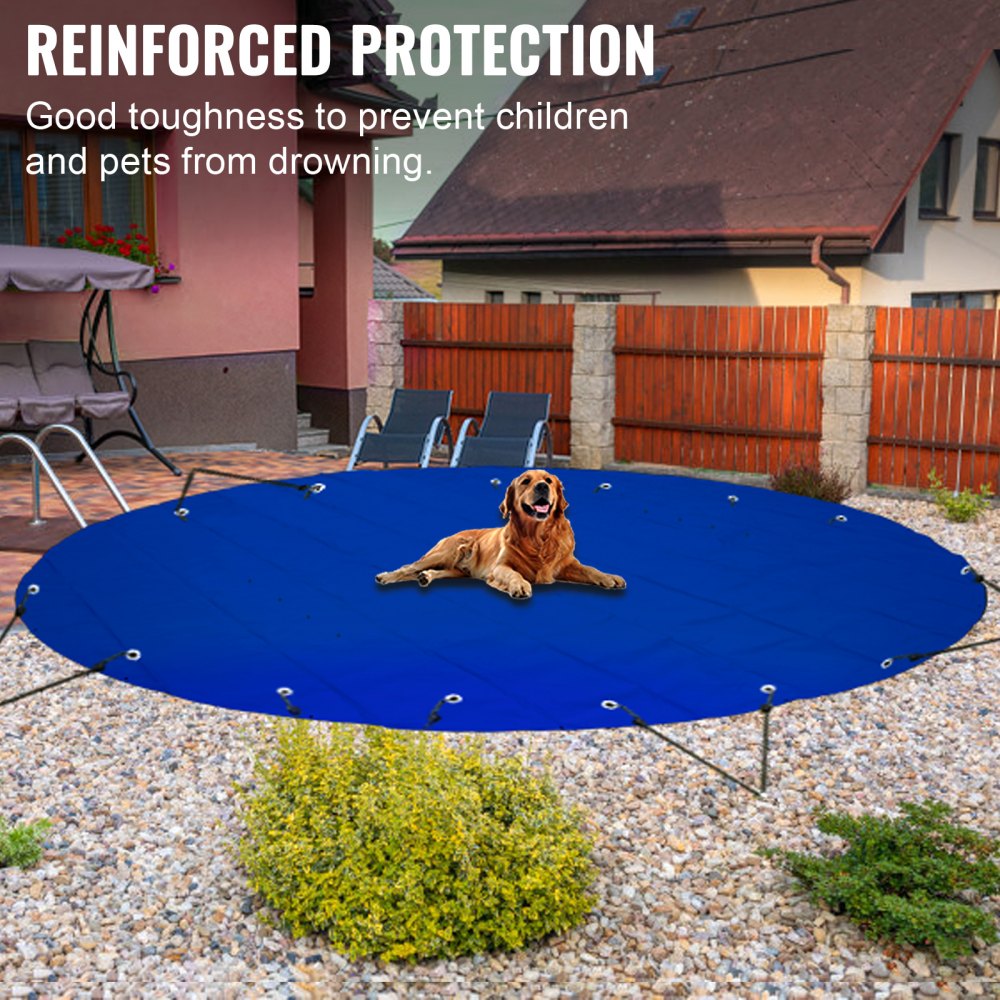 VEVOR Pool Safety Cover, 14.7 ft Dia. In-ground Pool Cover, Blue PVC Pool Covers, Round Safety Pool Cover In-ground Safety Cover Solid Safety Pool Cover for Swimming Pool Winter Protection Cover 