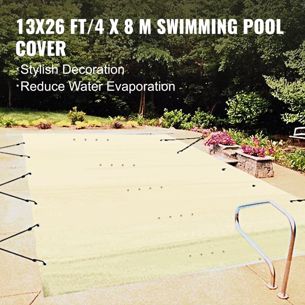 VEVOR Pool Safety Cover, 13x26 ft In-ground Pool Cover, Beige In-ground Pool Cover, PVC Pool Covers Rectangular Safety Pool Cover Solid Safety Pool Cover for Swimming Pool Winter Protection Cover 