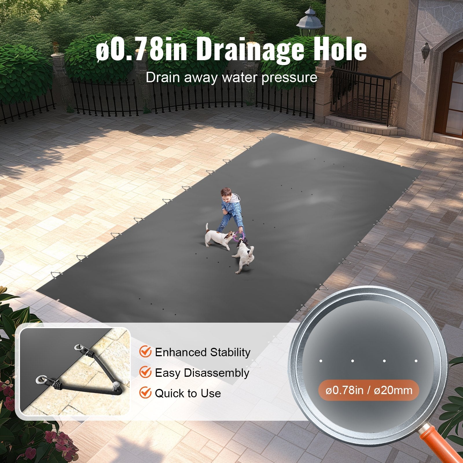 VEVOR Pool Safety Cover, 13x26 ft In-ground Pool Cover, Charcoal In-ground Pool Cover, PVC Pool Covers Rectangular Safety Pool Cover Solid Safety Pool Cover for Swimming Pool Winter Protection Cover 