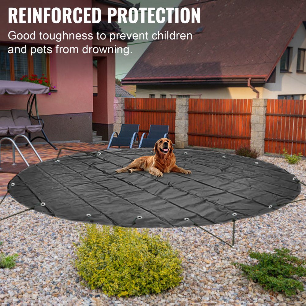 VEVOR Pool Safety Cover, 23 ft Dia. In-ground Pool Cover, Charcoal PVC Pool Covers, Round Safety Pool Cover In-ground Safety Cover Solid Safety Pool Cover for Swimming Pool Winter Protection Cover 