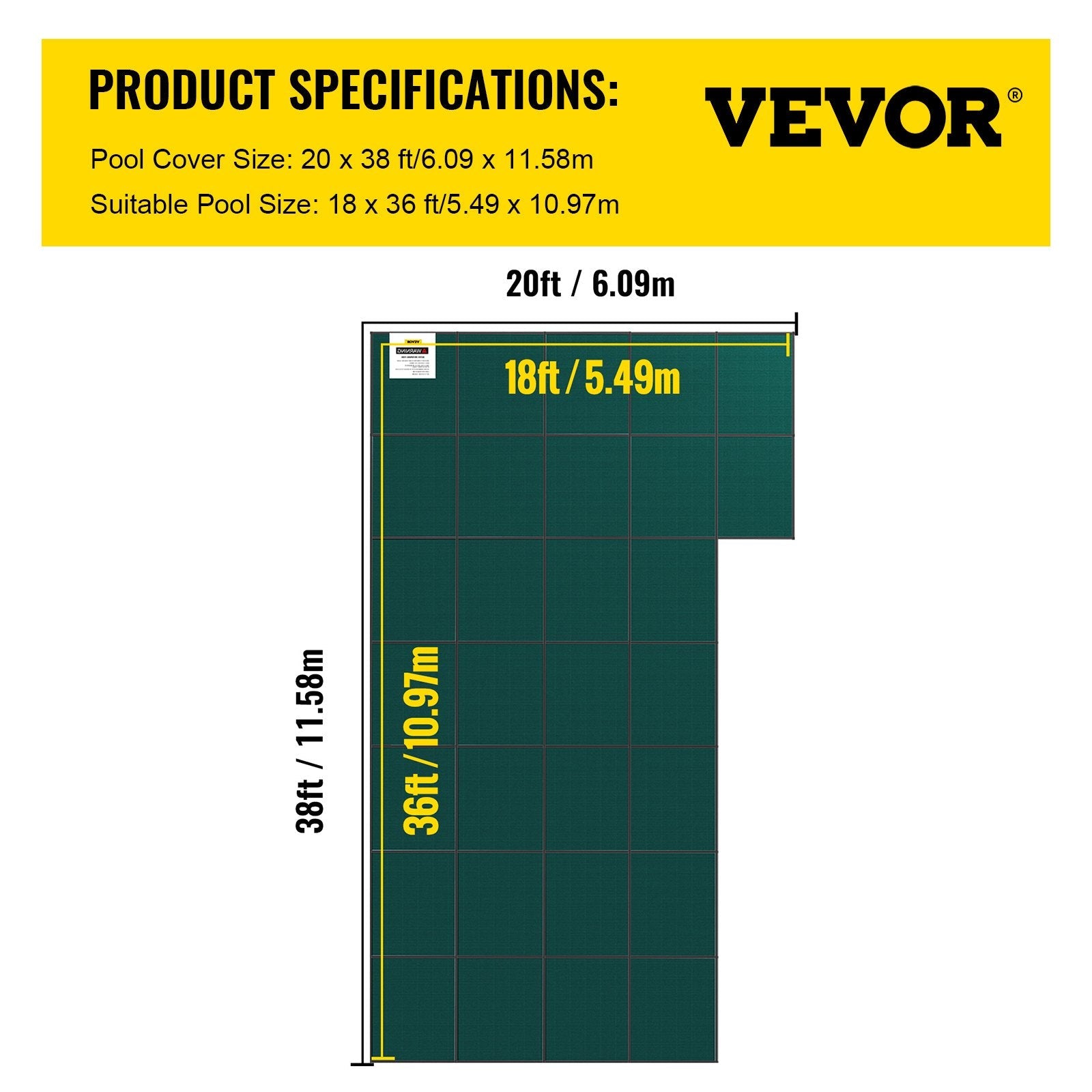 VEVOR Inground Pool Safety Cover Winter Pool Cover 20 x 38 ft with Right Step 