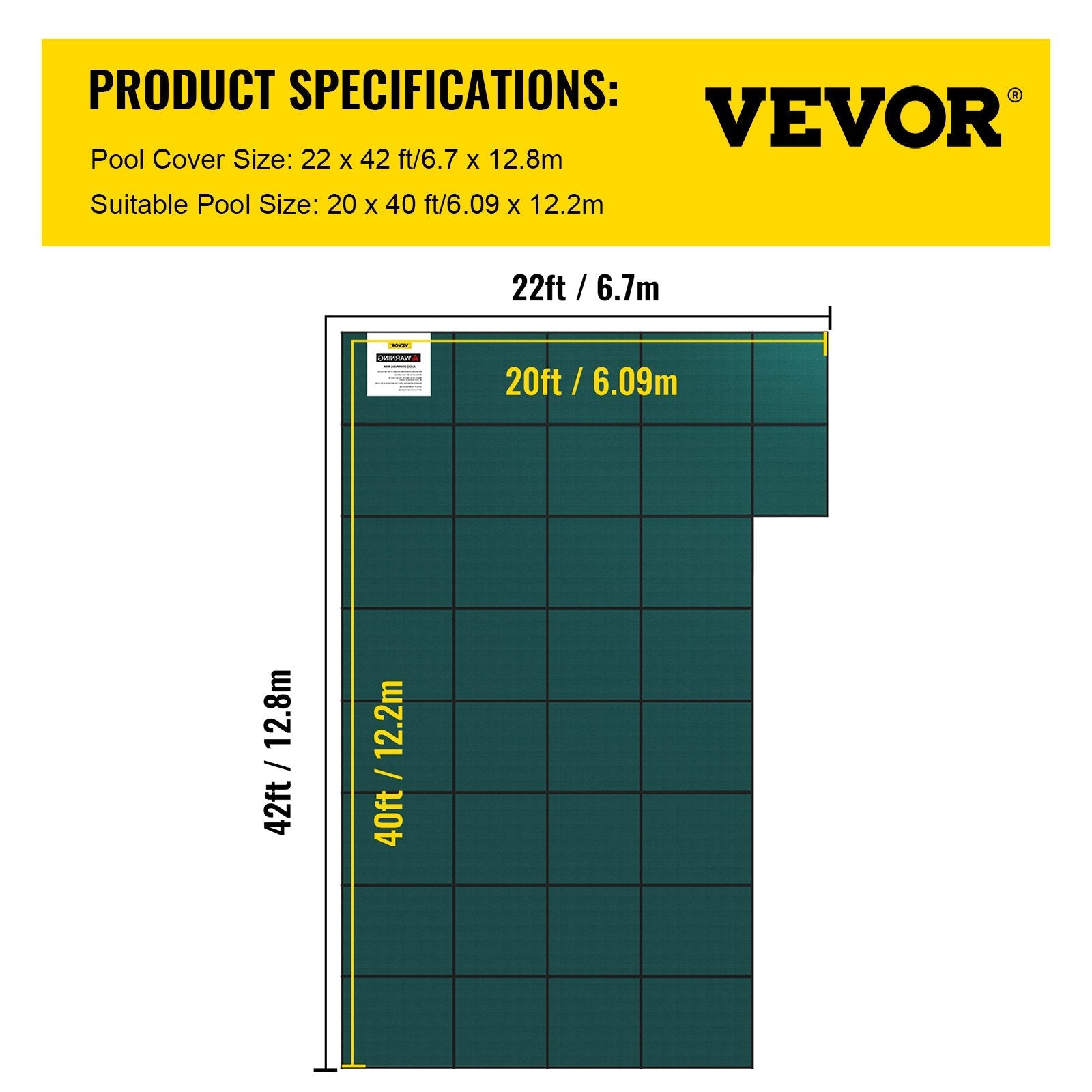 VEVOR Inground Pool Safety Cover Winter Pool Cover 22 x 42 ft with Right Step 