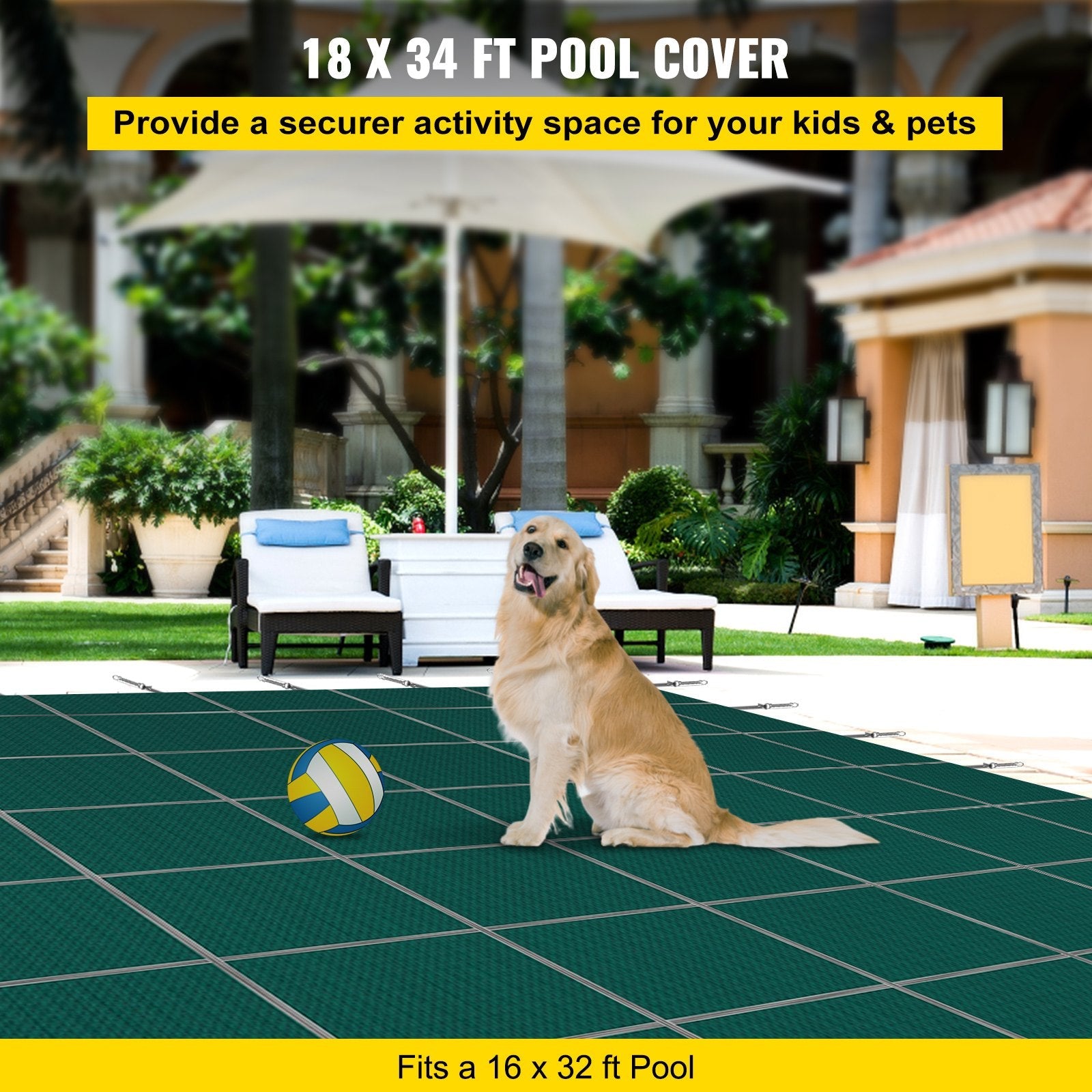VEVOR Inground Pool Safety Cover Winter Pool Cover 18 x 34 ft with Left Step 