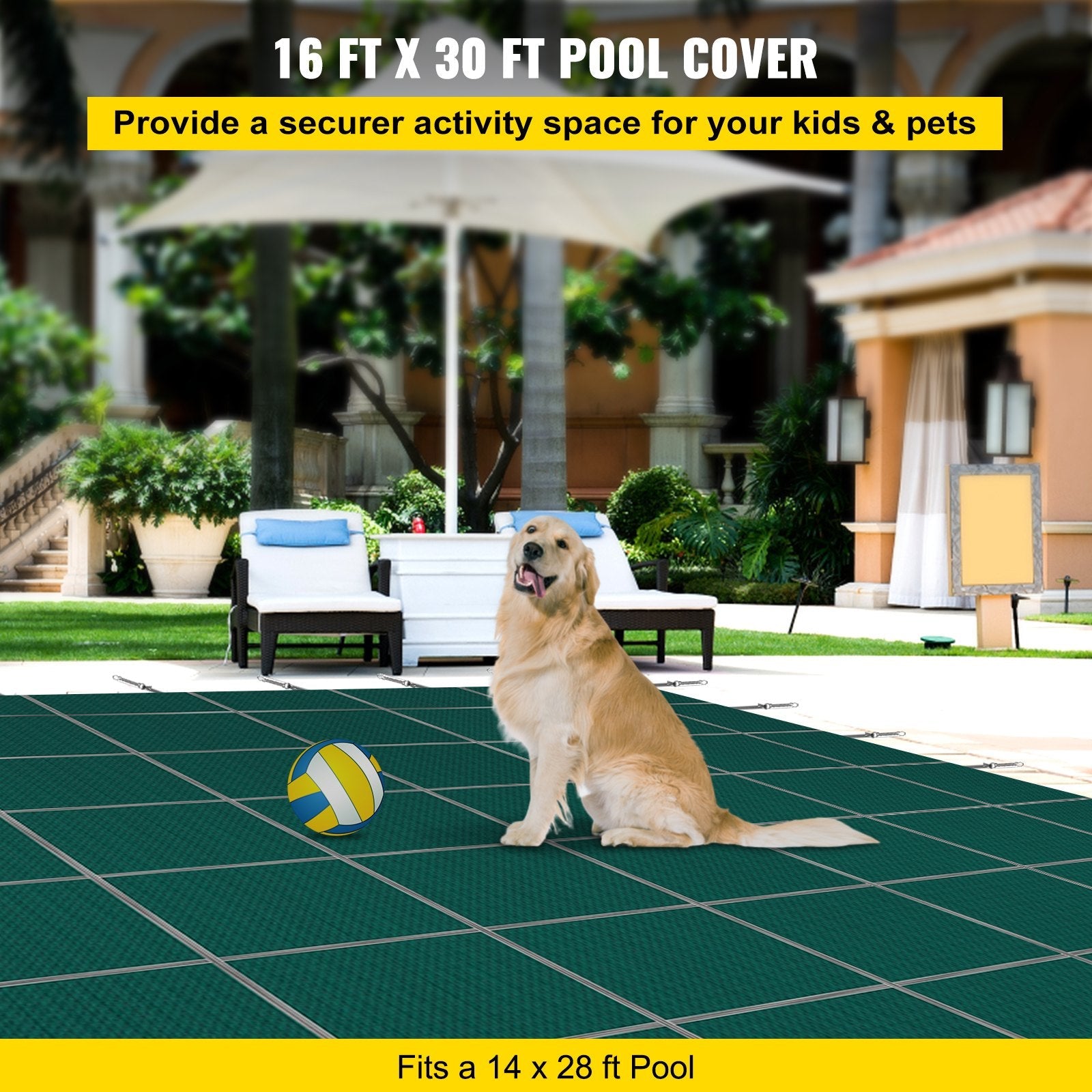 VEVOR Inground Pool Safety Cover Winter Pool Cover 16 x 30 ft with Anchor Tools 