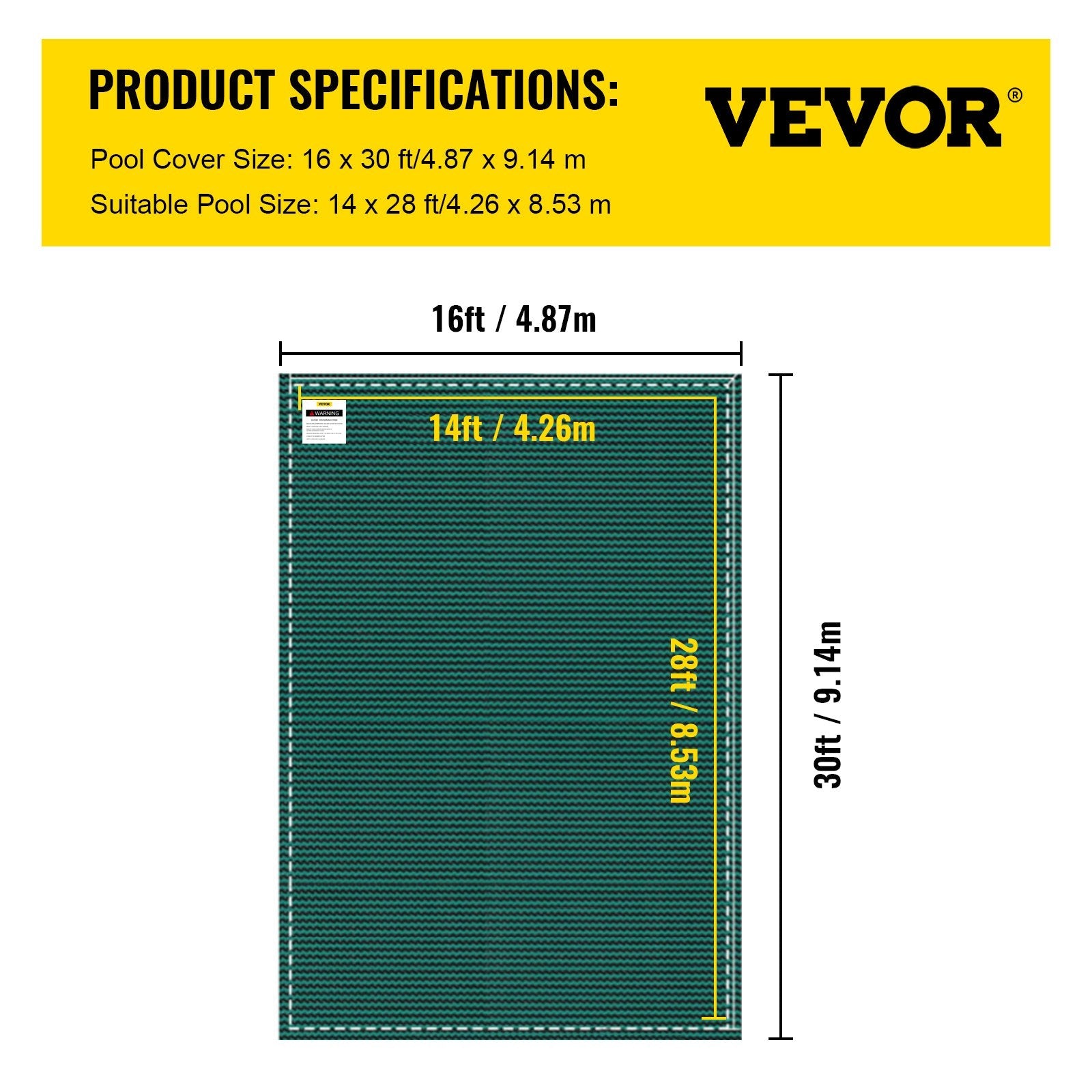 VEVOR Inground Pool Safety Cover Winter Pool Cover 16 x 30 ft with Anchor Tools 