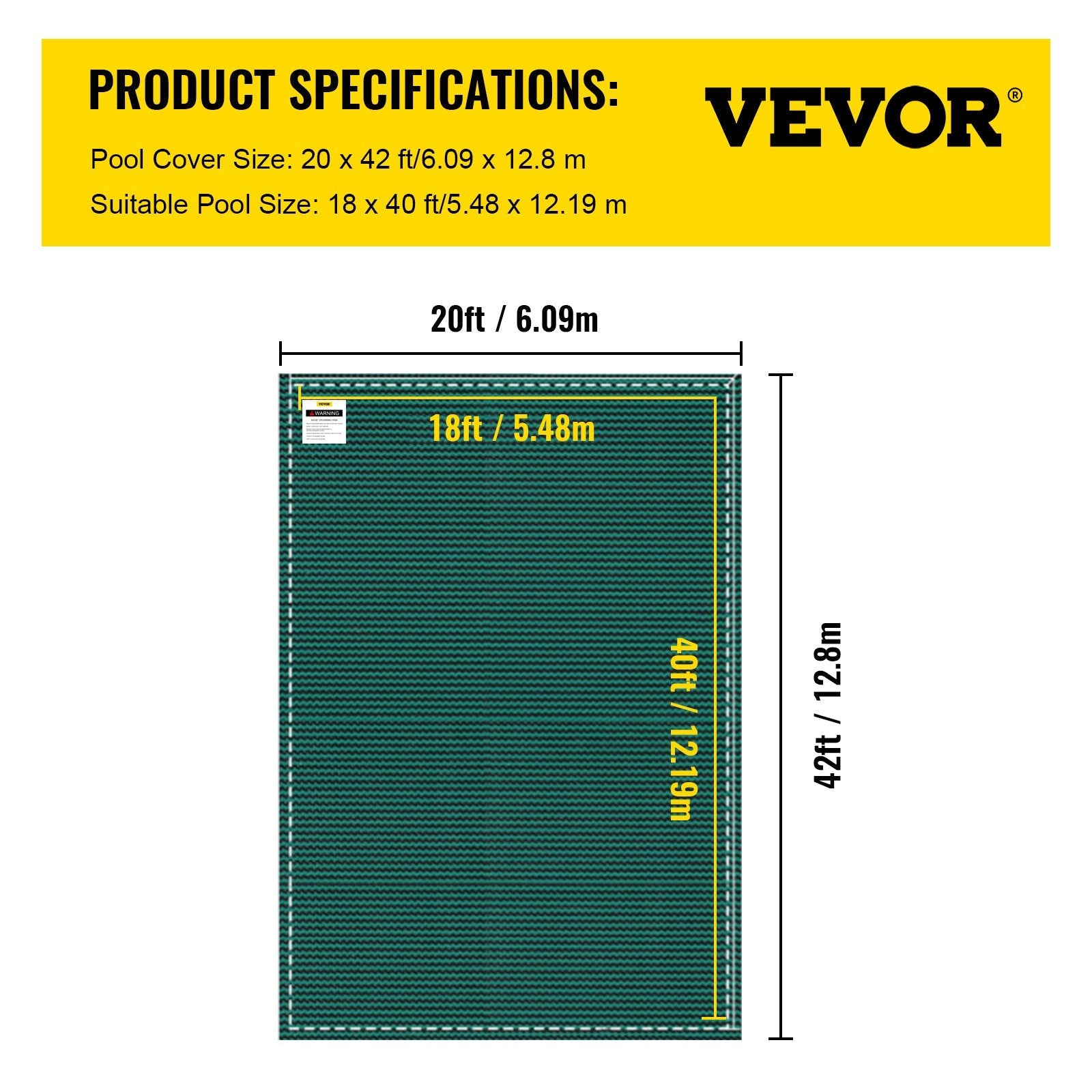 VEVOR Inground Pool Safety Cover Winter Pool Cover 20 x 42 ft with Anchor Tools 