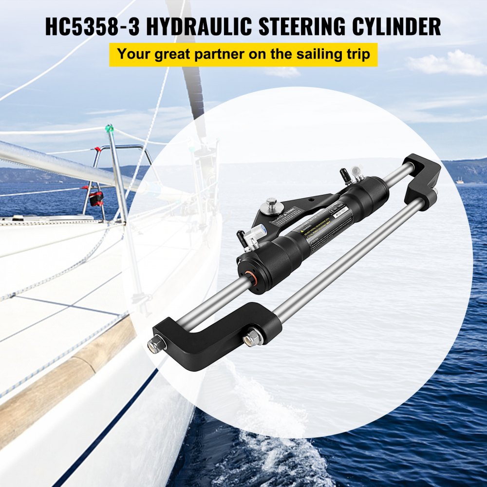 VEVOR Hydraulic Steering Cylinder 300HP, Hydraulic Steering, Front Mount, Hydraulic Outboard Steering Cylinder for Marine Boat Steering System 
