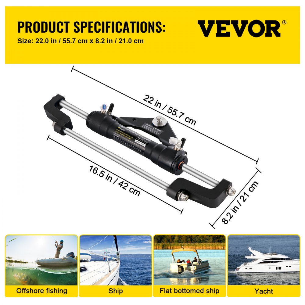 VEVOR Hydraulic Steering Cylinder 300HP, Hydraulic Steering, Front Mount, Hydraulic Outboard Steering Cylinder for Marine Boat Steering System 