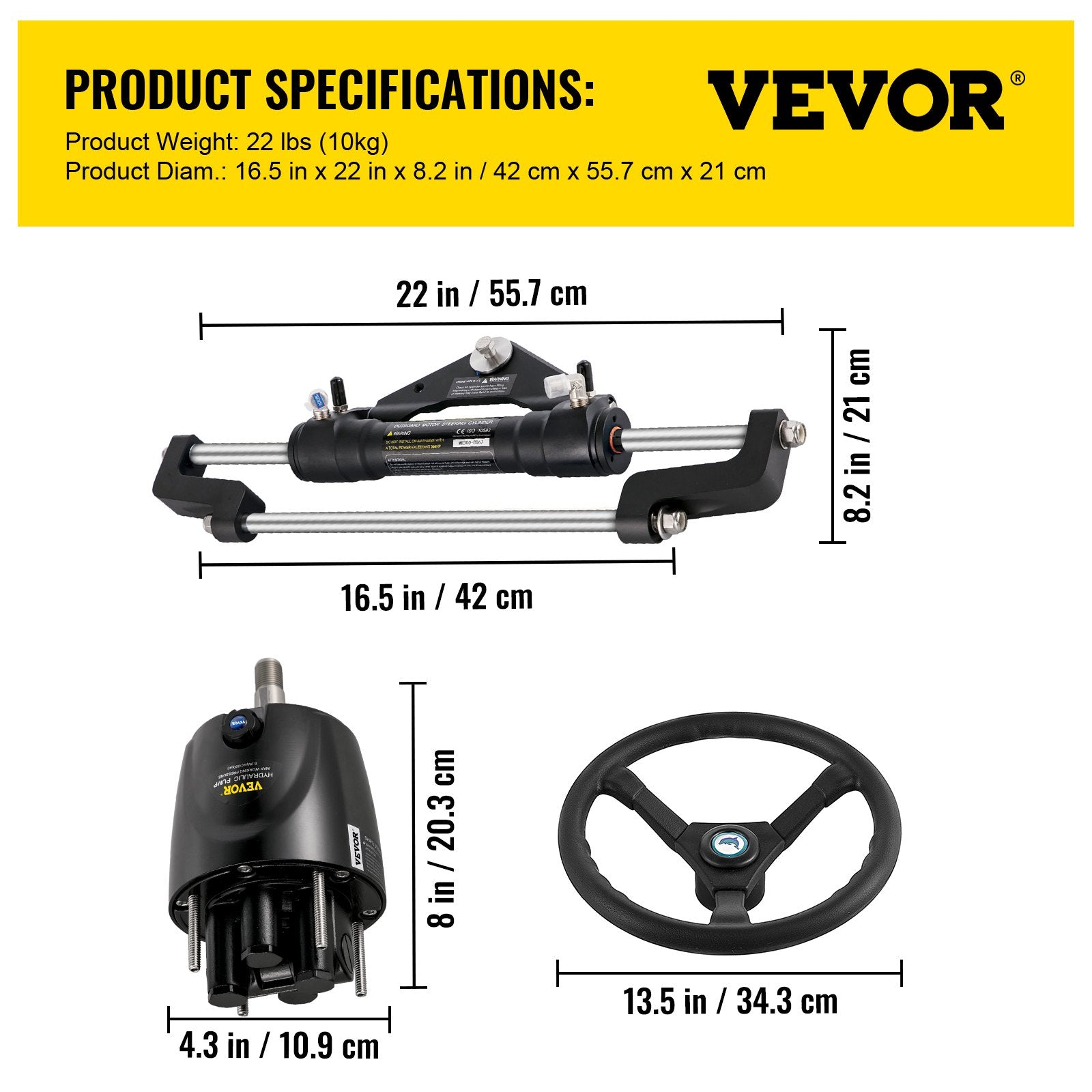 VEVOR Hydraulic Boat Steering Kit, 300HP Hydraulic Steering Kit Helm Pump, Hydraulic Outboard Steeing Kit with 14 Feet Hydraulic Steering Hose for Boat Steering System 