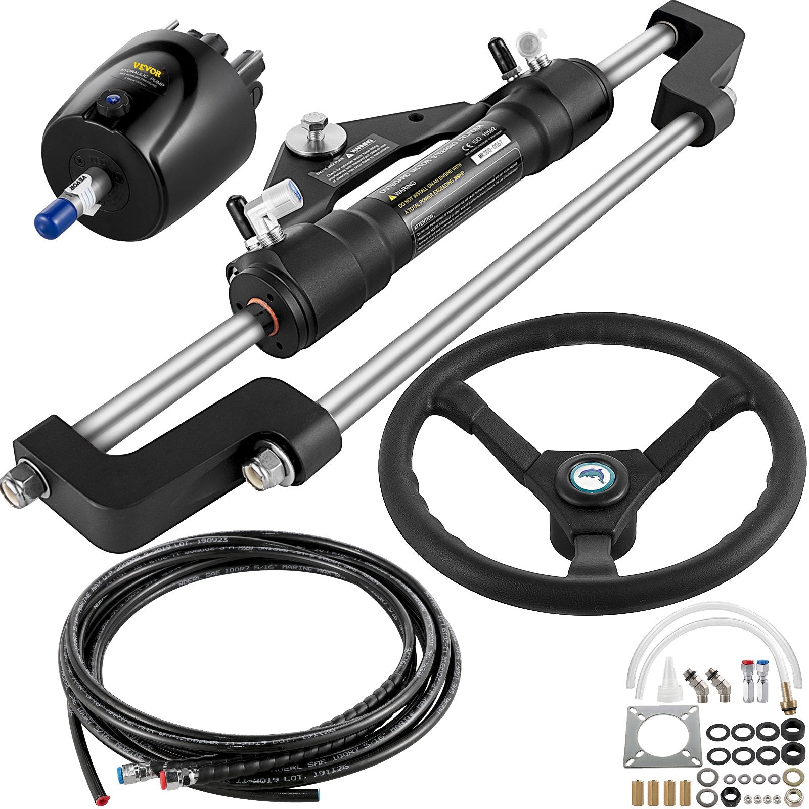 VEVOR Hydraulic Boat Steering Kit, 300HP Hydraulic Steering Kit Helm Pump, Hydraulic Outboard Steeing Kit with 14 Feet Hydraulic Steering Hose for Boat Steering System 