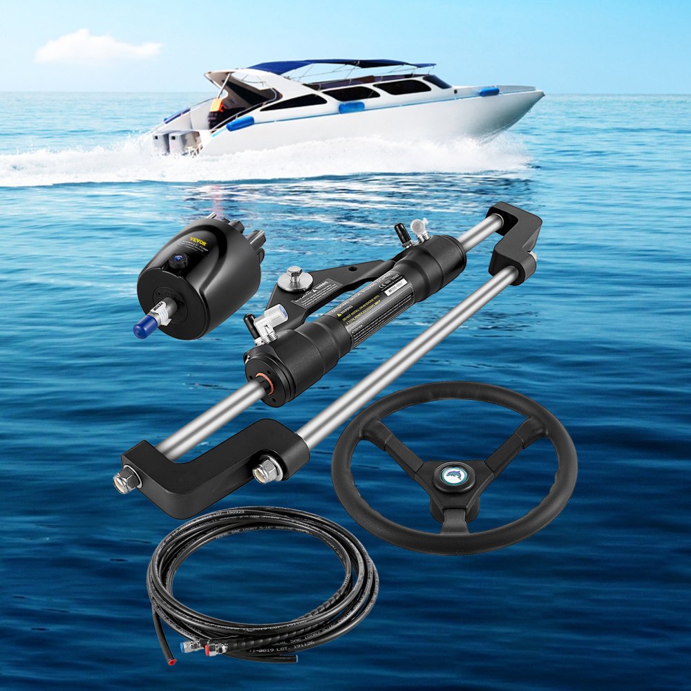 Hydraulic Boat Steering Kit Hydraulic Steering, 300HP Helm Pump, Cylinder, Wheel 