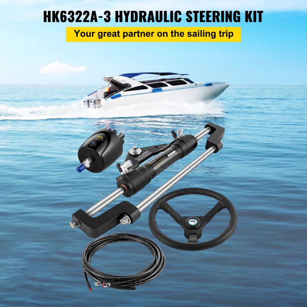 VEVOR Hydraulic Outboard Steering Kit 300HP, Hydraulic Steering Kit Helm Pump,Hydraulic Boat Steering Kit with 22 Feet Hydraulic Steering Hose for Boat Steering System 