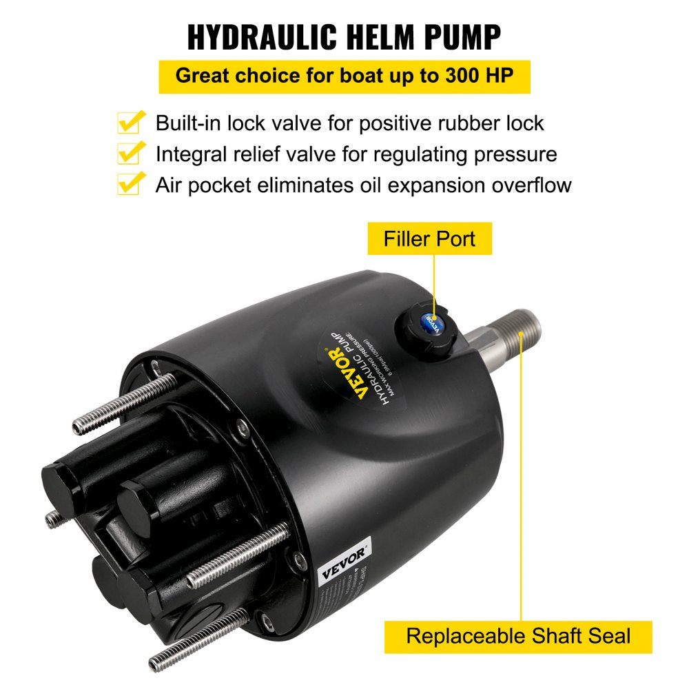 VEVOR Hydraulic Outboard Steering Kit 300HP, Hydraulic Steering Kit Helm Pump,Hydraulic Boat Steering Kit with 22 Feet Hydraulic Steering Hose for Boat Steering System 