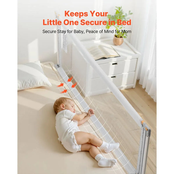 Adjustable Toddler Bed Rail Guard – 78.74-Inch Fold-Down Bed Safety Barrier with Reinforced Steel Frame & Washable Mesh
