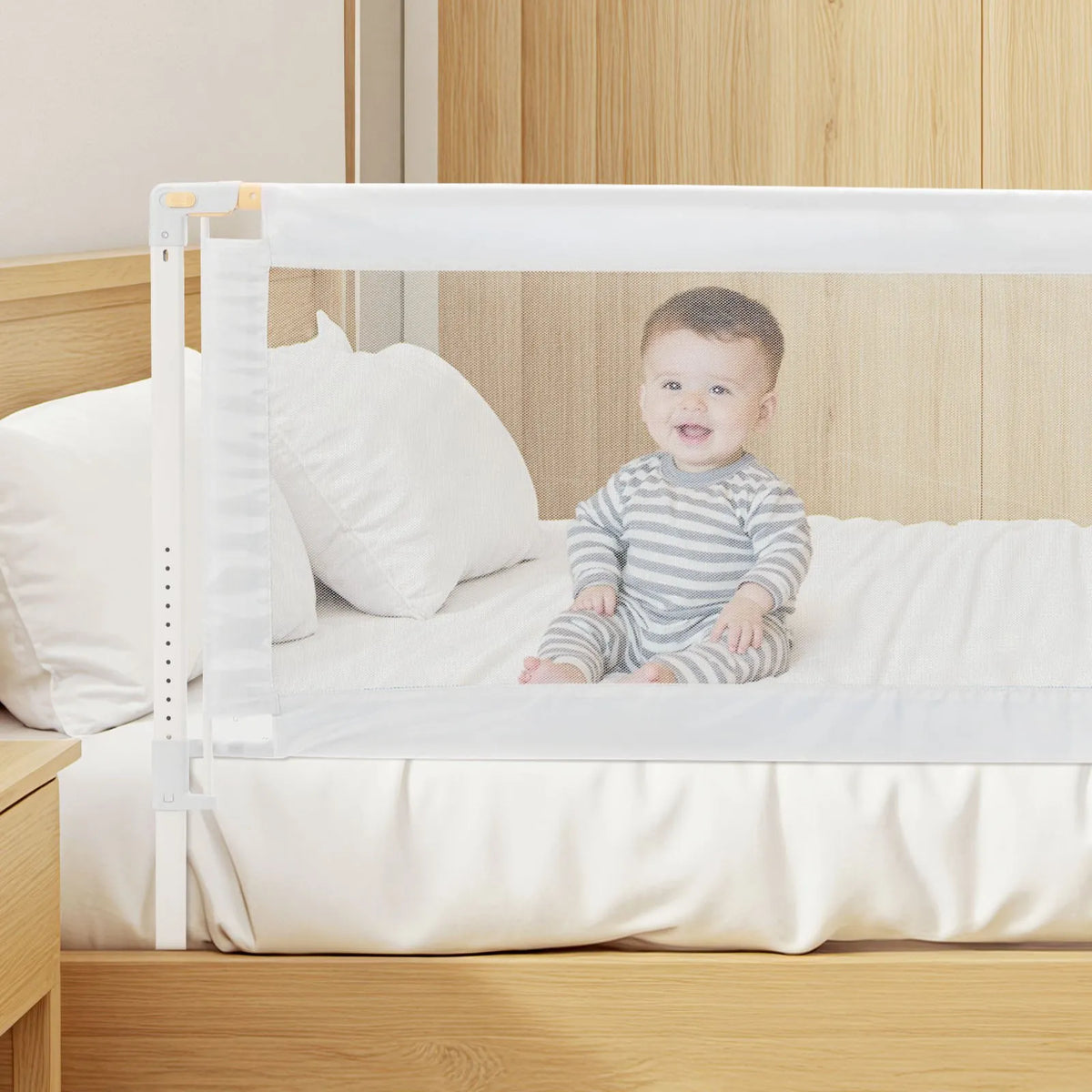 Adjustable Toddler Bed Rail Guard – 78.74-Inch Fold-Down Bed Safety Barrier with Reinforced Steel Frame & Washable Mesh