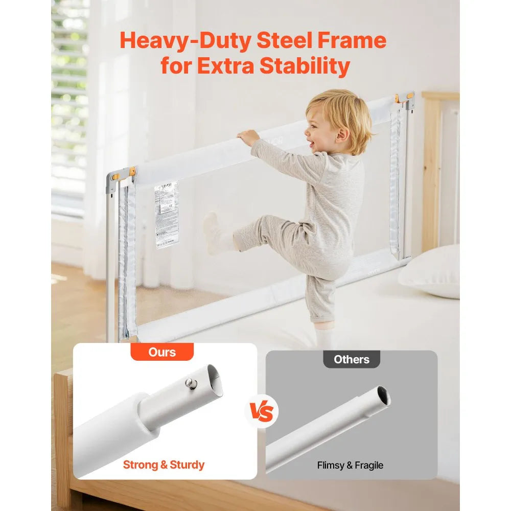 3-Piece Toddler Bed Rail, Adjustable Kids Bed Guard Rails with Reinforced Steel Frame & Oxford Cloth, 3-Sided Bed Bumper Barrier, Grey