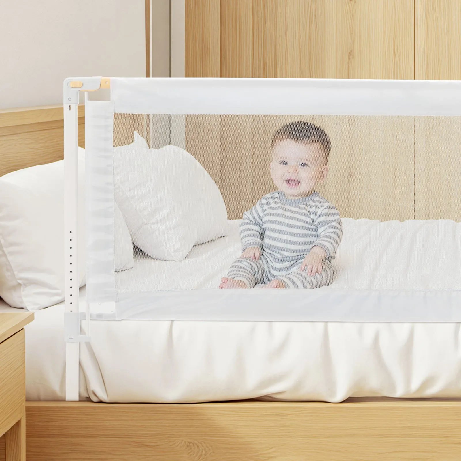 3-Piece Toddler Bed Rail, Adjustable Kids Bed Guard Rails with Reinforced Steel Frame & Oxford Cloth, 3-Sided Bed Bumper Barrier, Grey