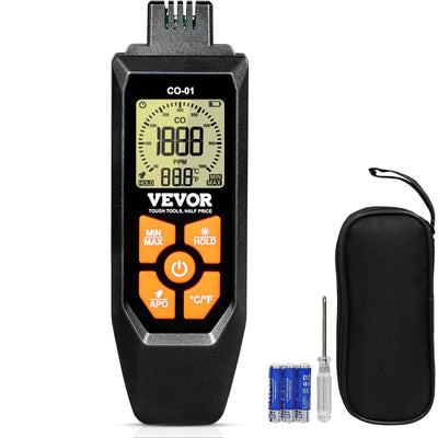 VEVOR Carbon Monoxide Detectors, 0-1000PPM Portable CO Detector with Audible & Visual Alarm, Handheld CO Gas Meter Tester with Temp Sensor, LCD Backlit Screen for Industrial/Home (Include 3 x Battery) 