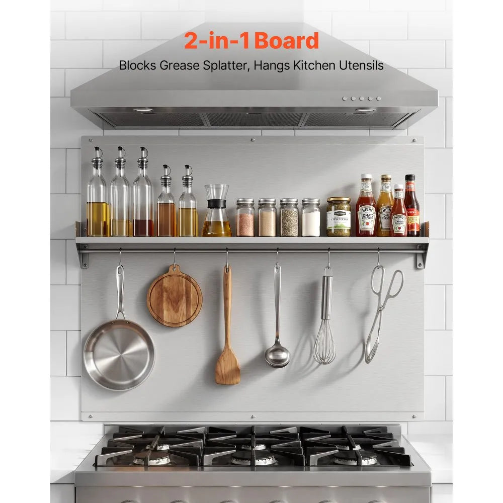 VEVOR 36" x 30" Stainless Steel Stove Backsplash with Storage Shelf & Hanging Hooks
