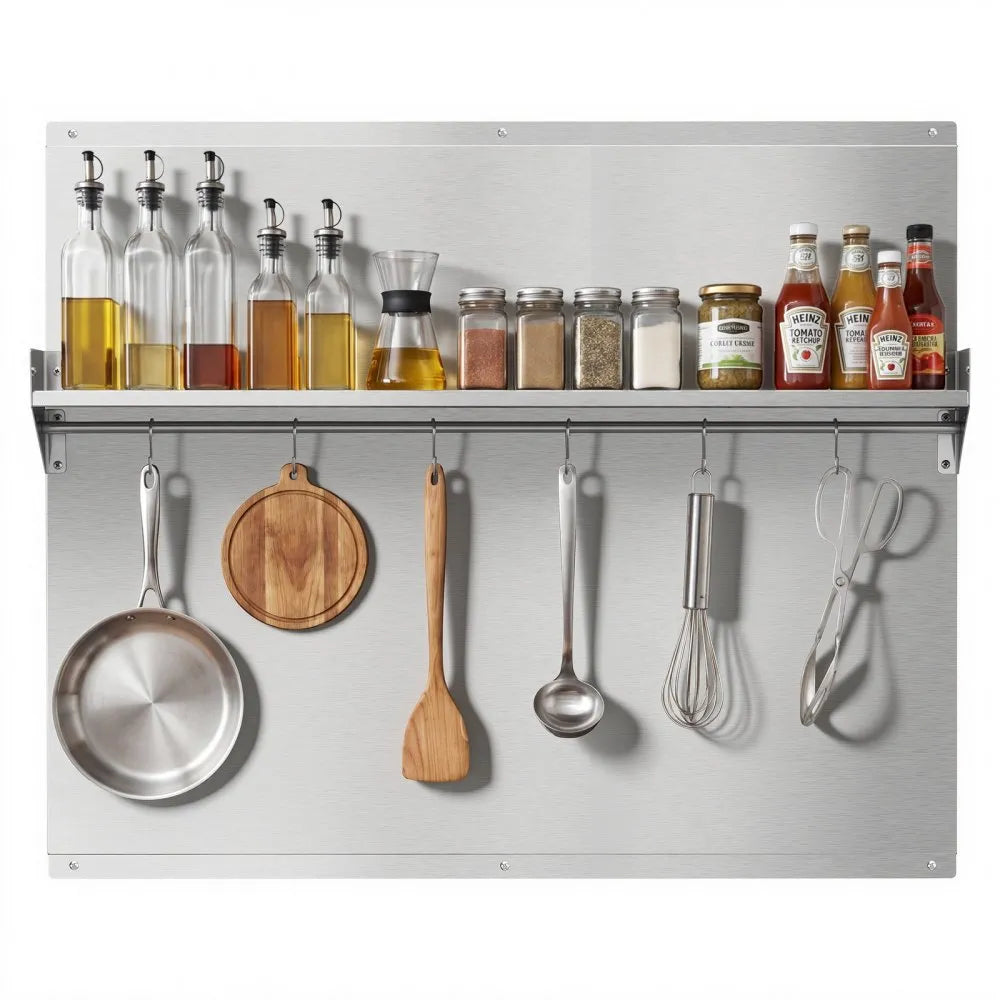 VEVOR 36" x 30" Stainless Steel Stove Backsplash with Storage Shelf & Hanging Hooks