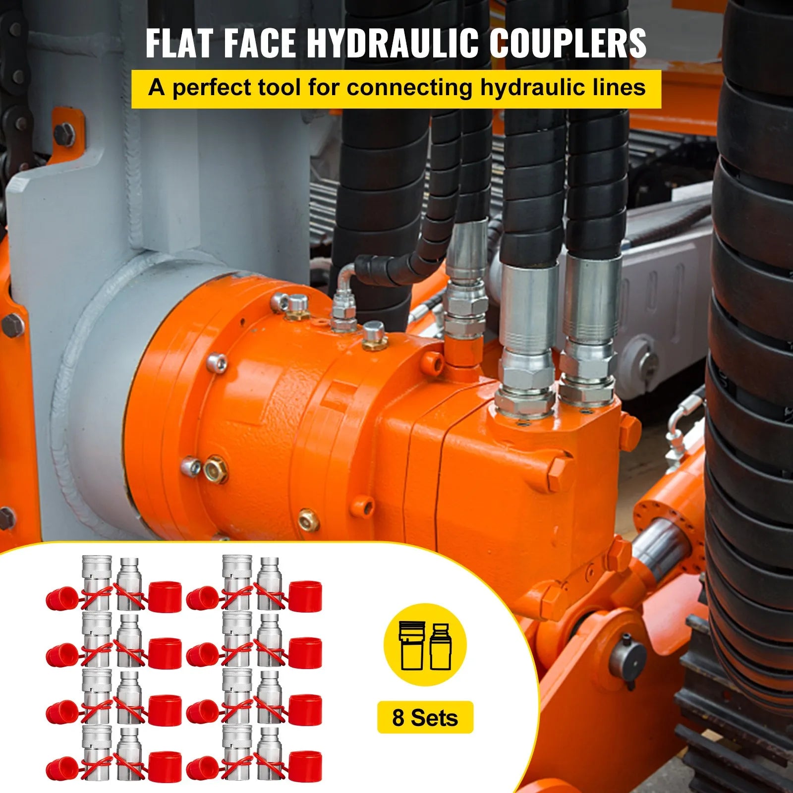 VEVOR Skid Steer Hydraulic Quick Connect 1/2" Body Hydraulic Coupler 1/2" NPT Hydraulic Coupling Quick Connect 8 Pairs Hydraulic Quick Coupler 27.6 MPa (ISO 16028) (8 Pairs)