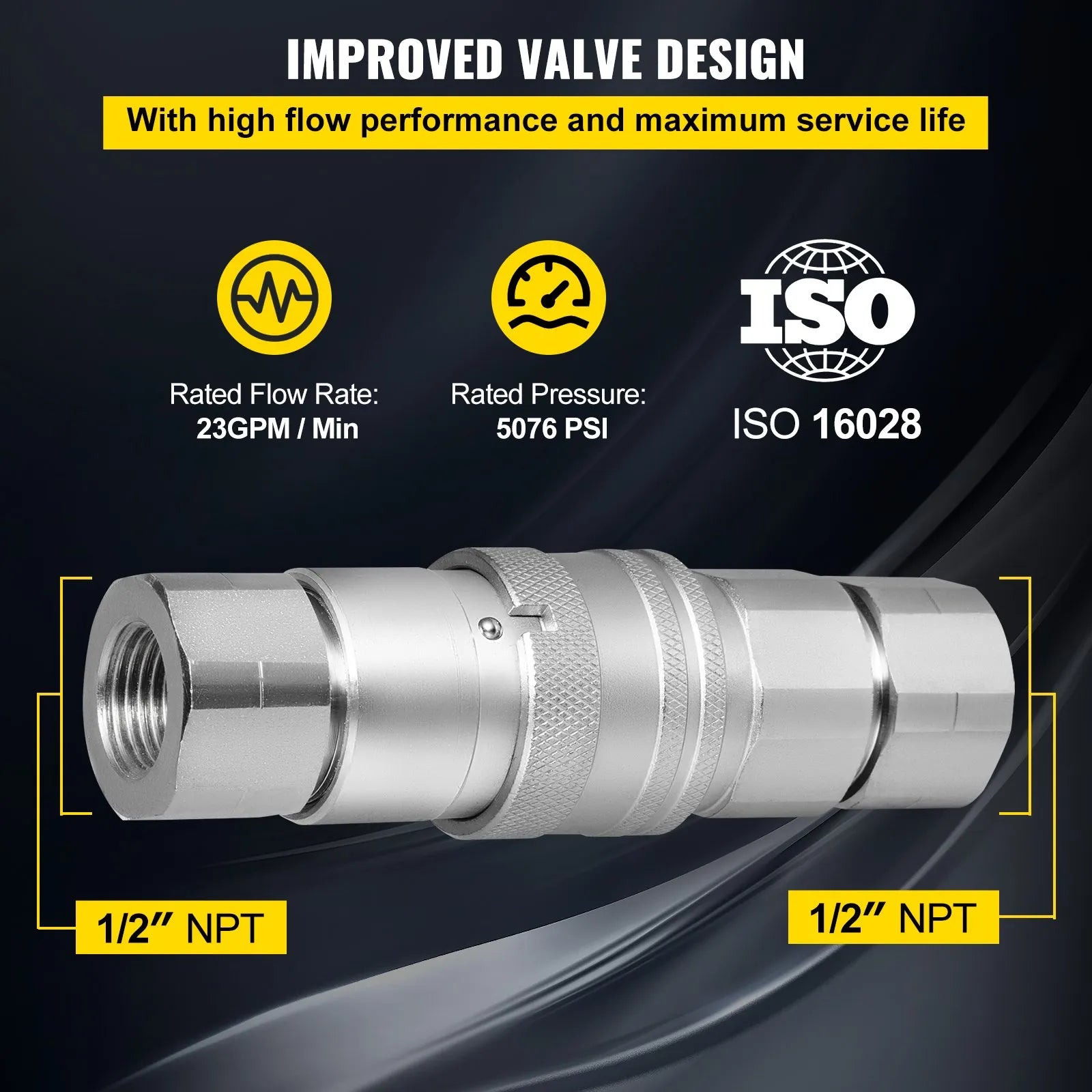 VEVOR Skid Steer Hydraulic Quick Connect 1/2" Body Hydraulic Coupler 1/2" NPT Hydraulic Coupling Quick Connect 8 Pairs Hydraulic Quick Coupler 27.6 MPa (ISO 16028) (8 Pairs)
