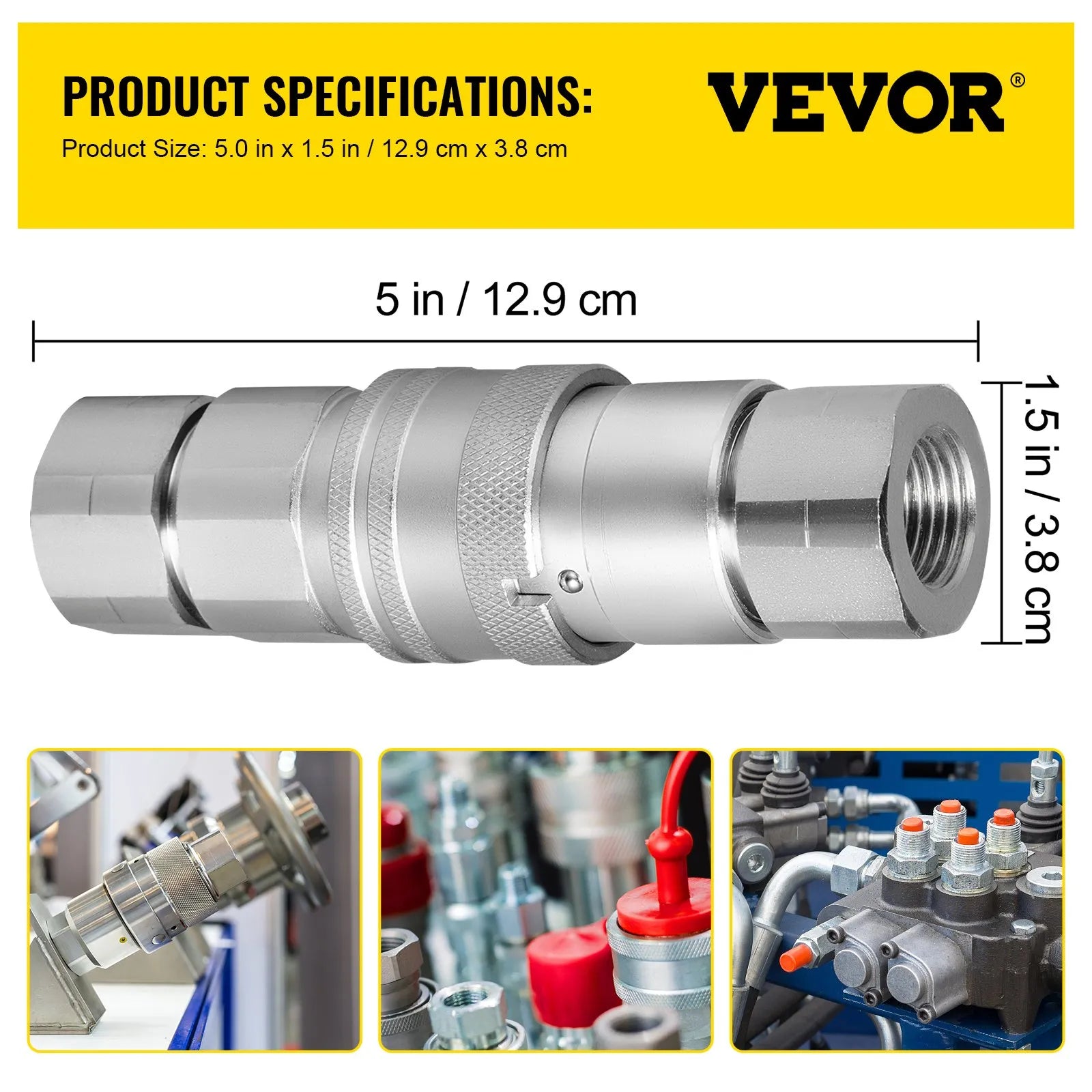 VEVOR Skid Steer Hydraulic Quick Connect 1/2" Body Hydraulic Coupler 1/2" NPT Hydraulic Coupling Quick Connect 8 Pairs Hydraulic Quick Coupler 27.6 MPa (ISO 16028) (8 Pairs)